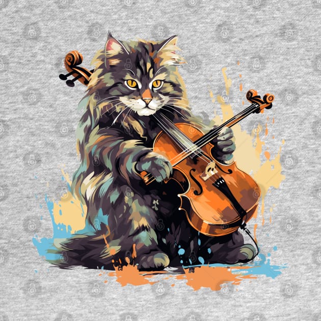 Maine Coon Cat Playing Violin by Graceful Designs